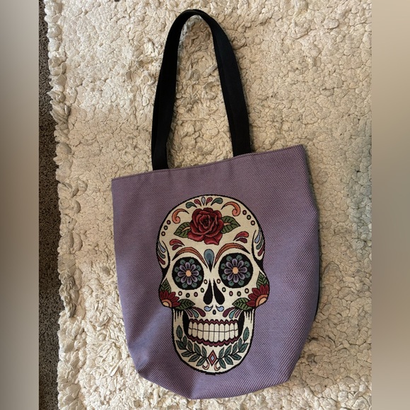 French Candy Skull Emmanuel Creation L’atelier Colorful Woven Tote Bag Red Blue - Picture 1 of 11